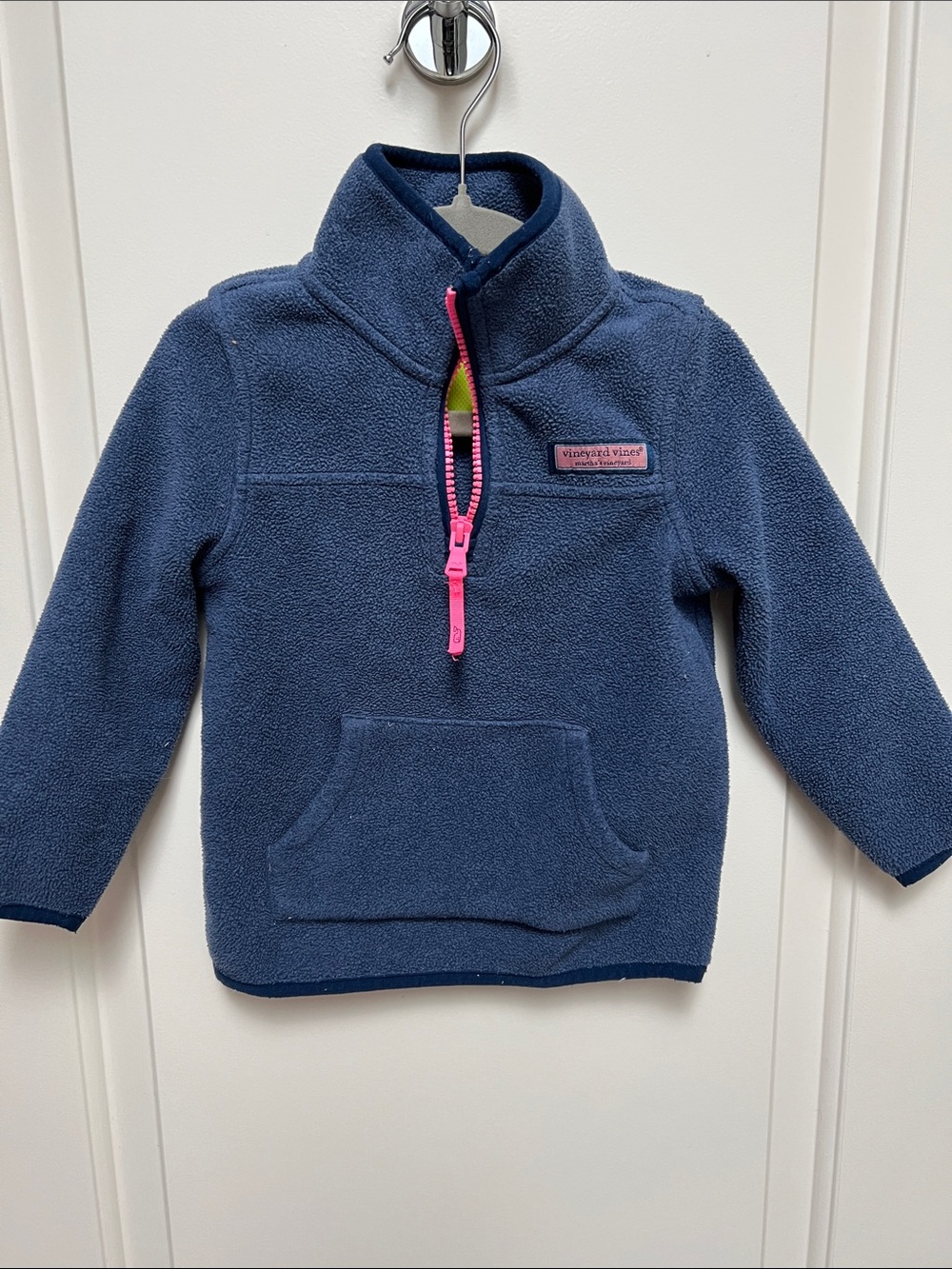 Vineyard Vines Navy Fleece Pullover with Pink Zip Accent